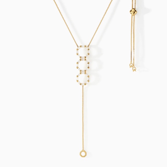 $289 Ora Ana Gold Geometric Stella Lariat Necklace with CZ Accents